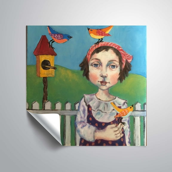 ArtWall FILLE AVEC OISEAU, Removable Wall Art Mural by Holly Wojahn
