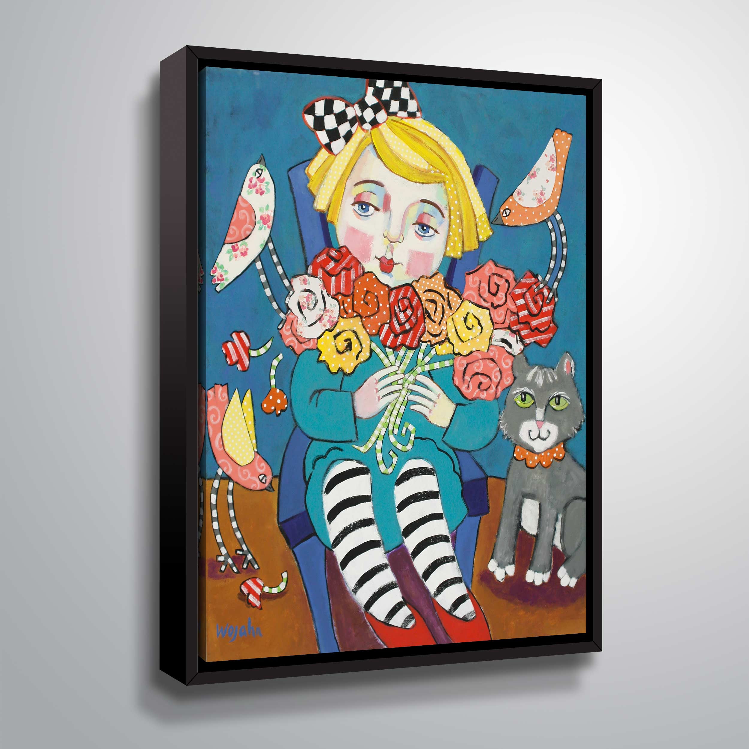 ArtWall Flower Girl with Friends, Gallery Wrapped Floater-framed Canvas by Holly Wojahn