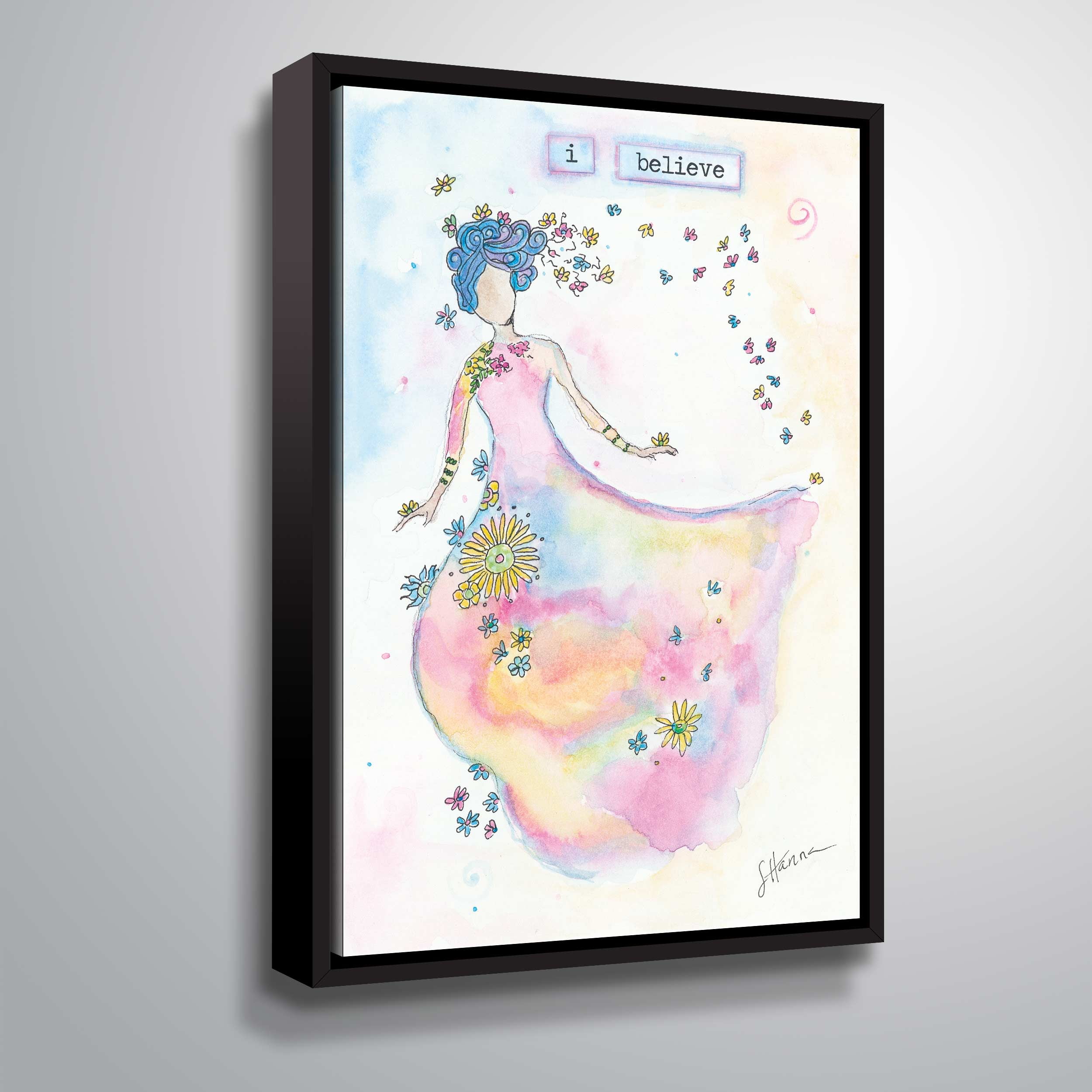 ArtWall Flower lady, Gallery Wrapped Floater-framed Canvas by Lorri Hanna