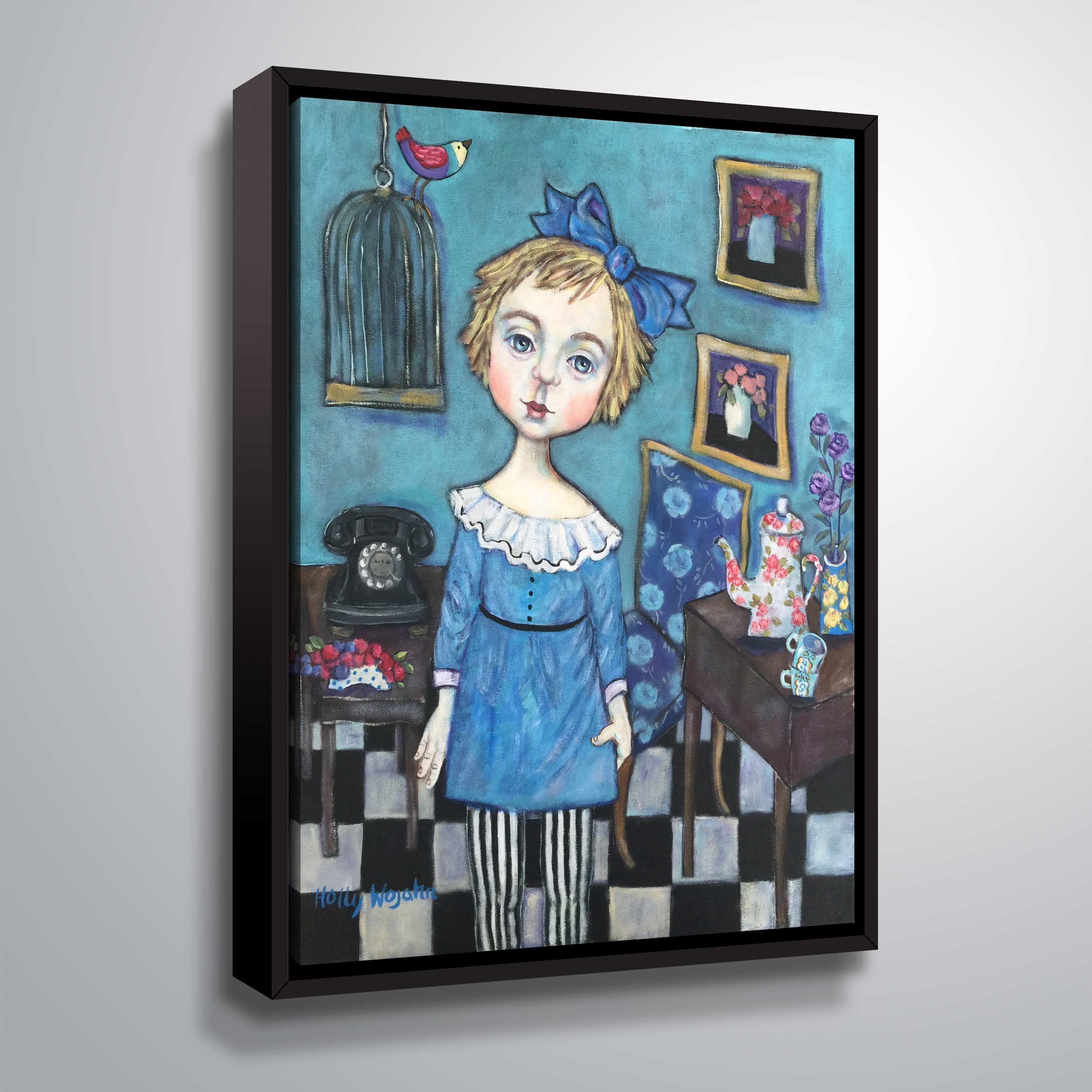 ArtWall GIRL IN BLUE, Gallery Wrapped Floater-framed Canvas by Holly Wojahn