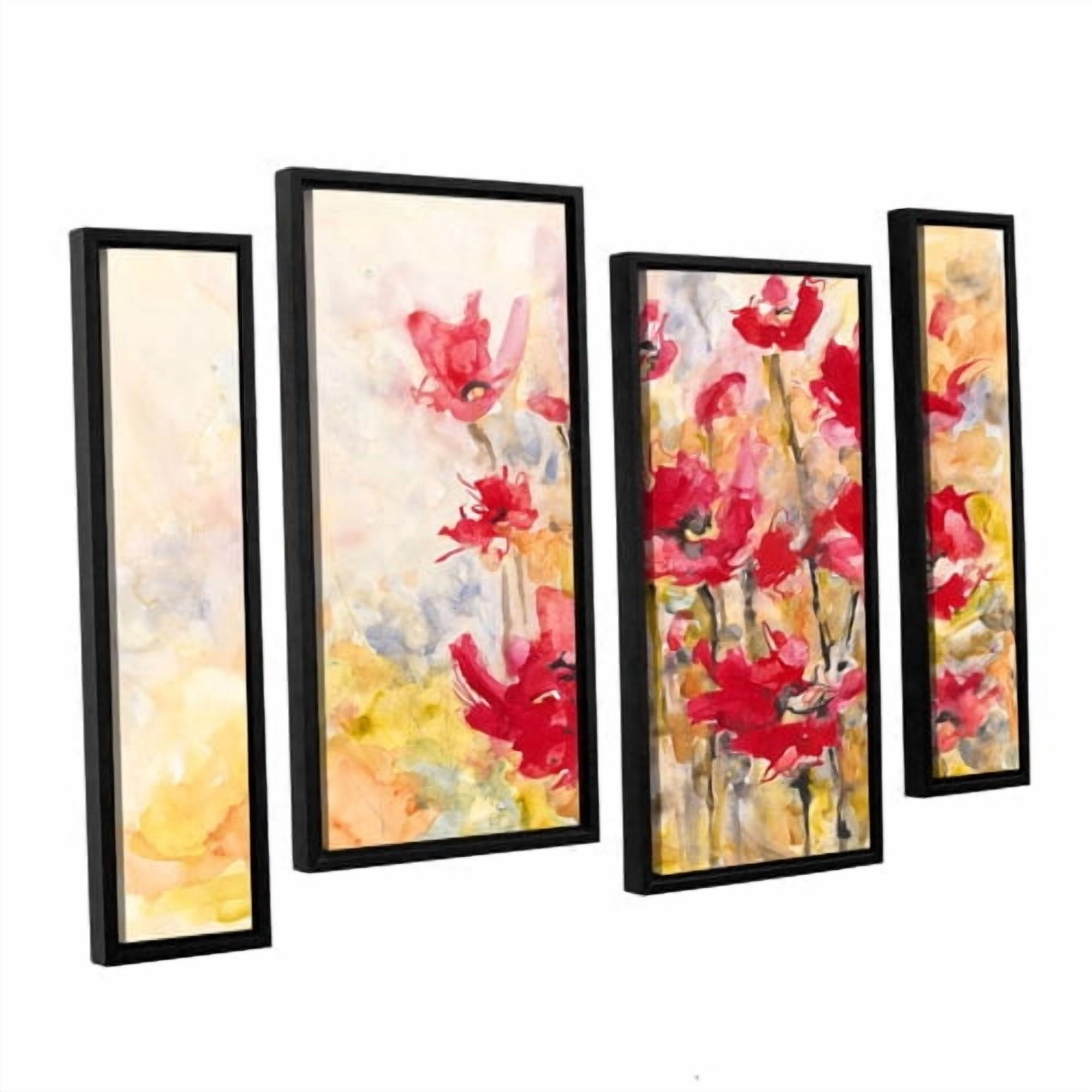 ArtWall Poppy Field by Karin Johannesson 4 Piece Framed Painting Print on Canvas Set