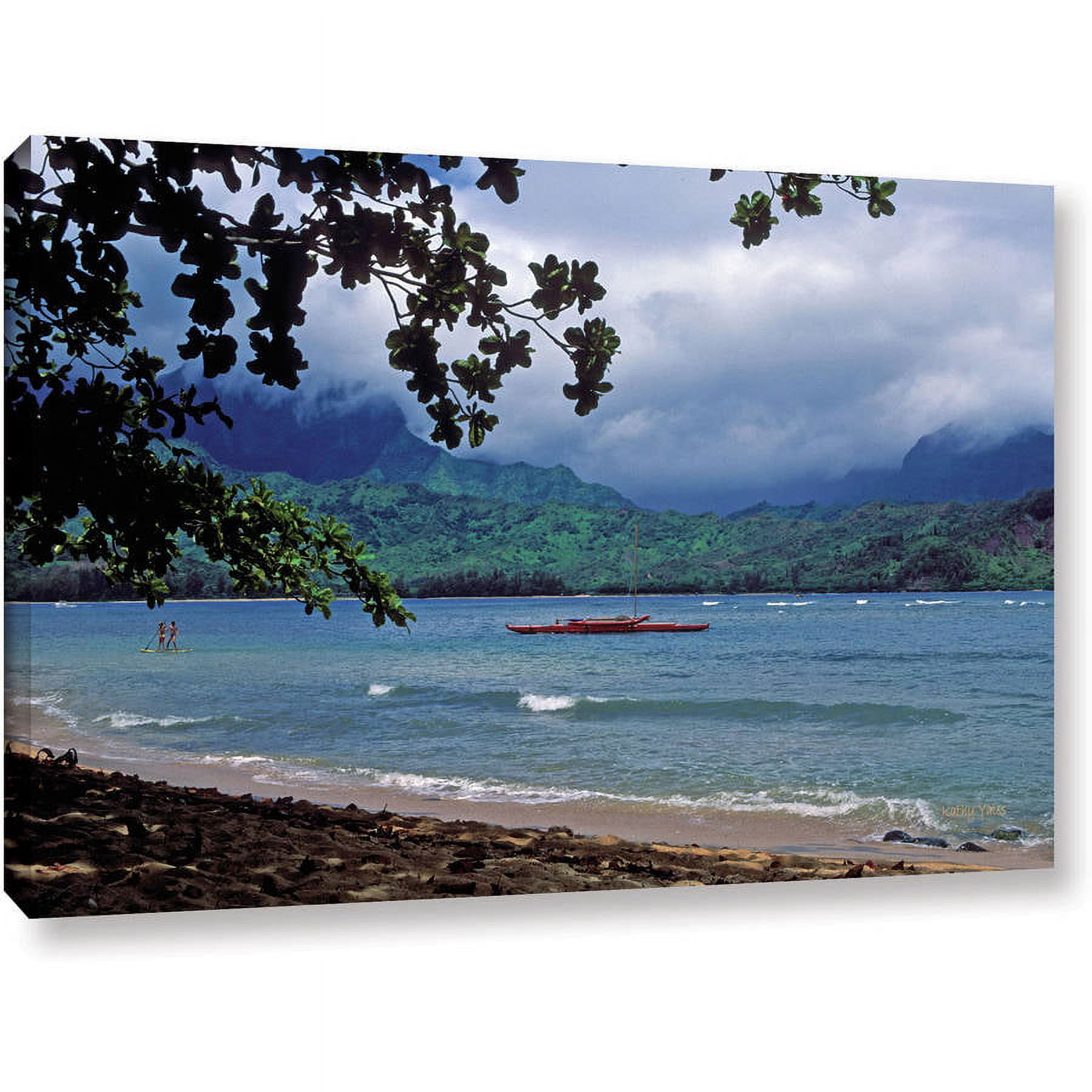 ArtWall Kathy Yates "Red Canoe On Hanalei Bay" Gallery-Wrapped Canvas