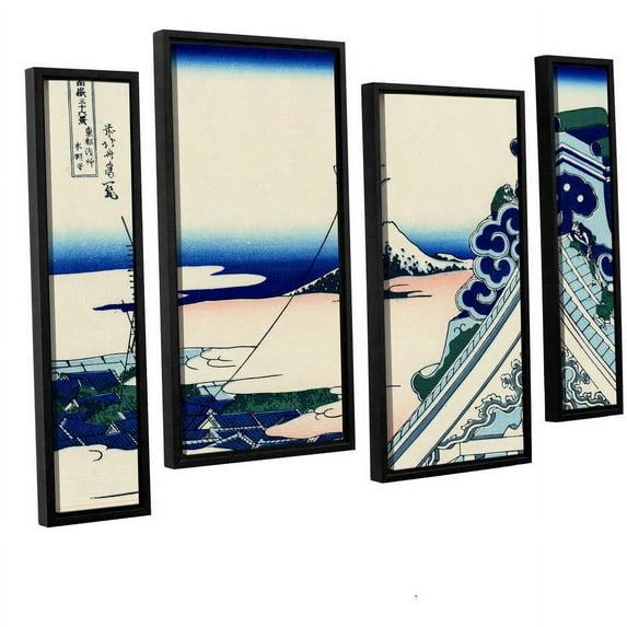 ArtWall Katsushika Hokusai "Asakusa Honganji Temple in the Eastern Capital" 4-Piece Floater Framed Canvas Staggered Set