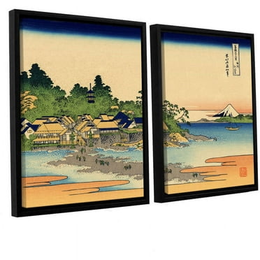 ArtWall Katsushika Hokusai "Enoshima in the Sagami Province" 2-Piece Floater Framed Canvas Set