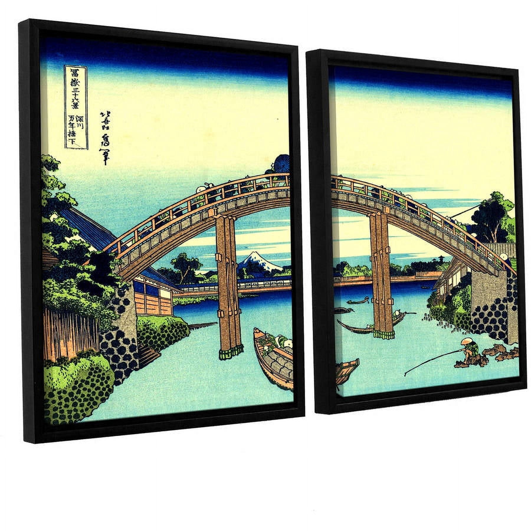 ArtWall Katsushika Hokusai "Fuji See Through the Mannen Bridge at Fukagawa" 2-Piece Floater Framed Canvas Set