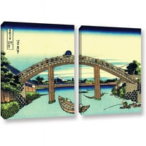 ArtWall Katsushika Hokusai "Fuji See Through the Mannen Bridge at Fukagawa" 2-Piece Gallery-Wrapped Canvas Set