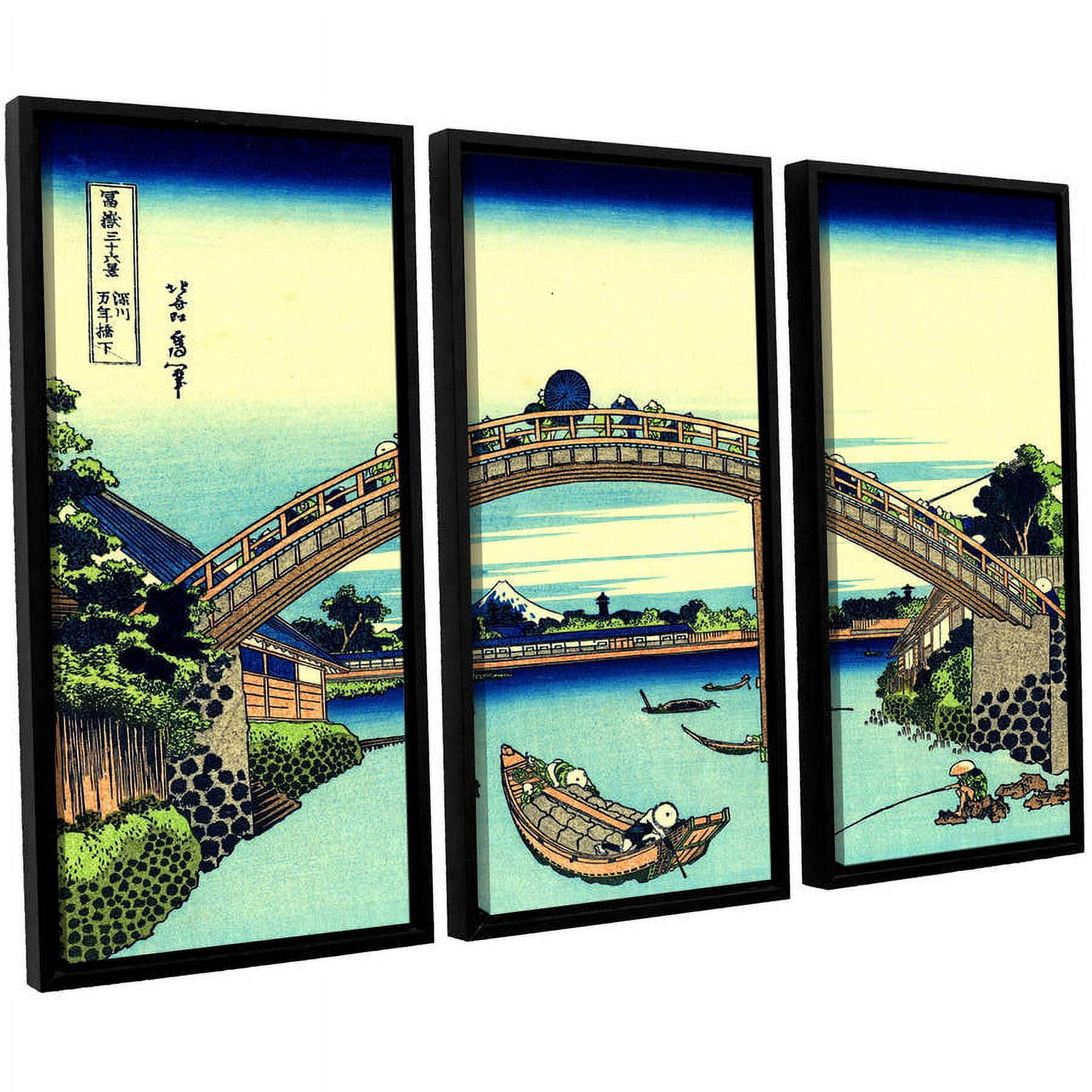 ArtWall Katsushika Hokusai "Fuji See Through the Mannen Bridge at Fukagawa" 3-Piece Floater Framed Canvas Set