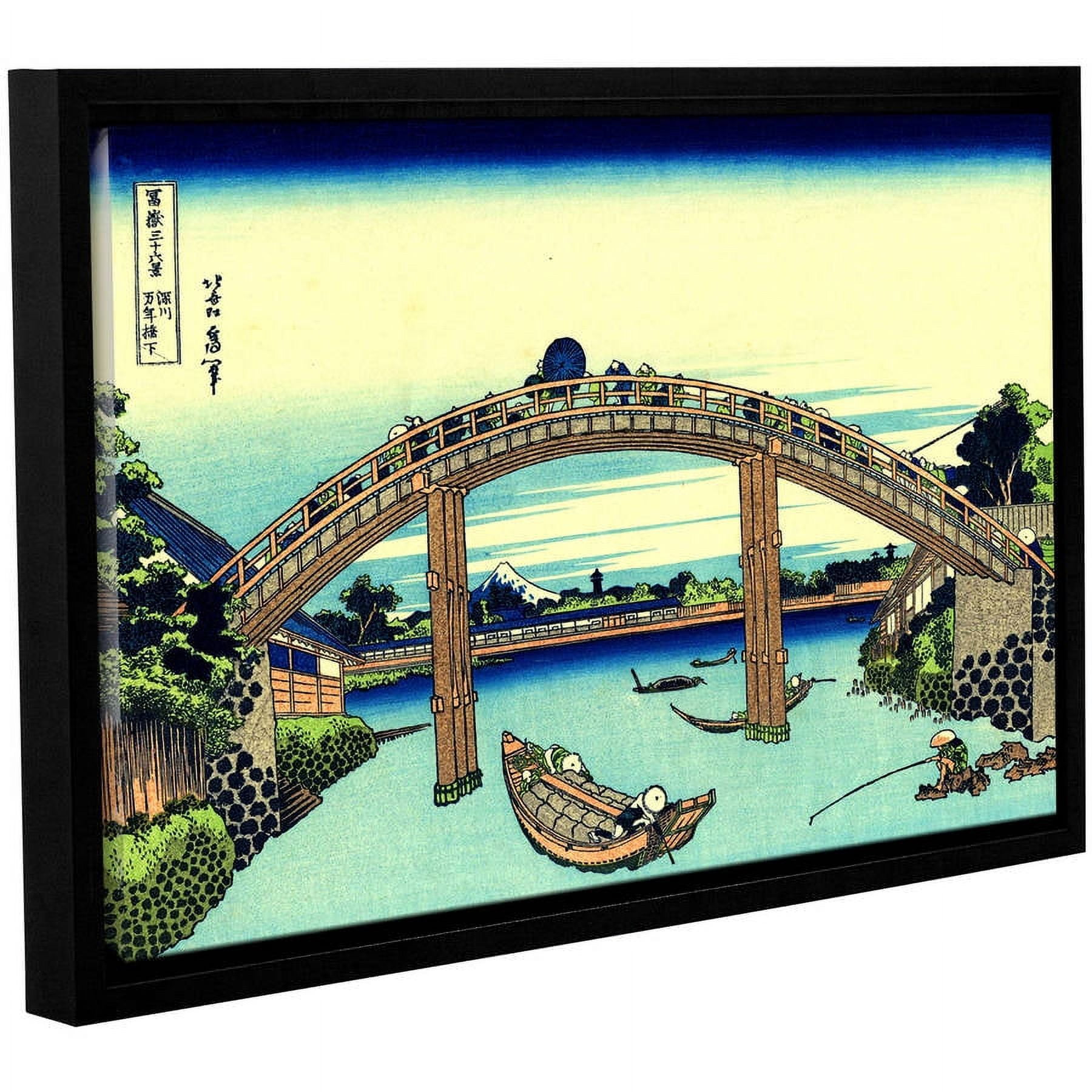ArtWall Katsushika Hokusai "Fuji See Through the Mannen Bridge at Fukagawa" Gallery-Wrapped Floater-Framed Canvas