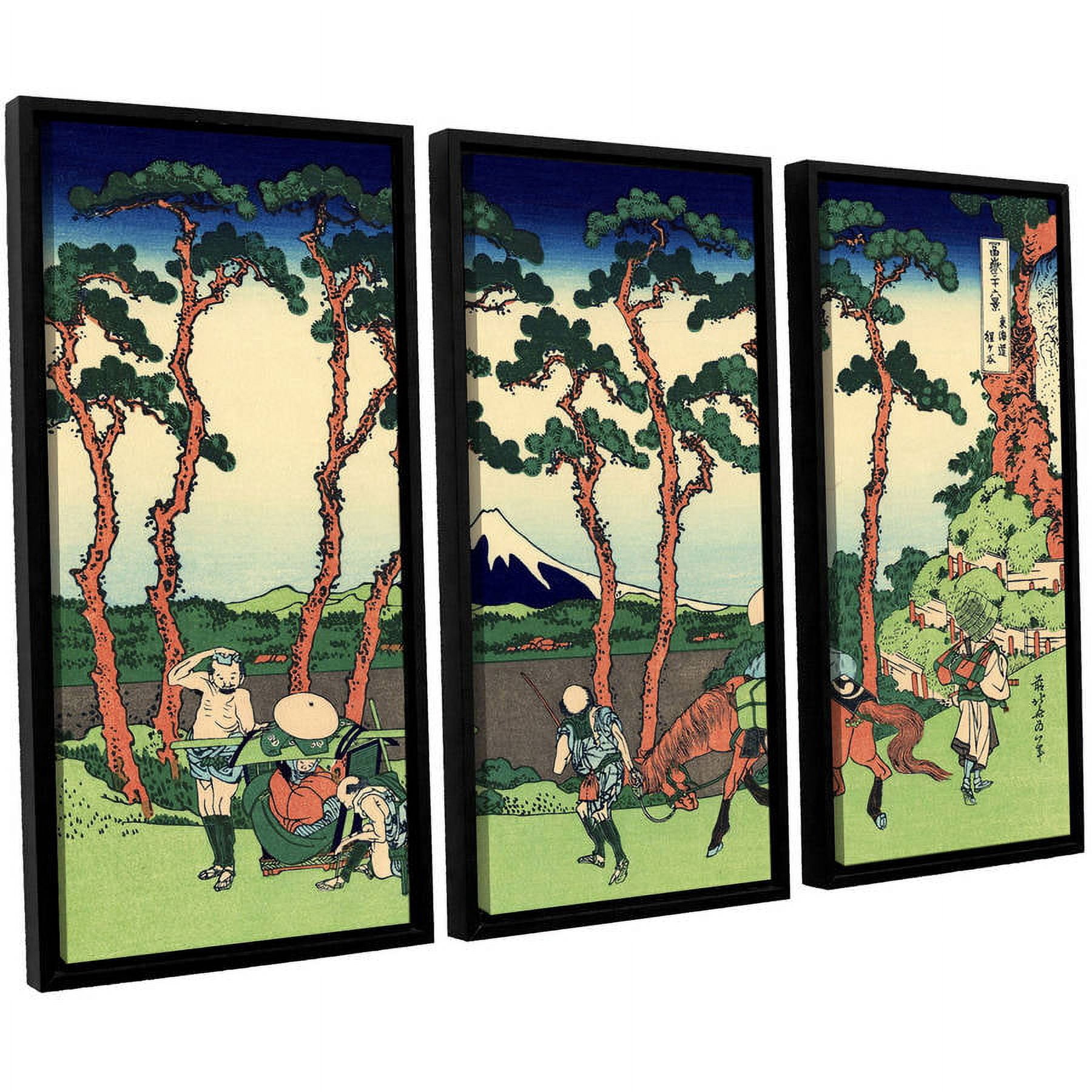 ArtWall Katsushika Hokusai "Hodogaya on the Tokaido" 3-Piece Floater Framed Canvas Set