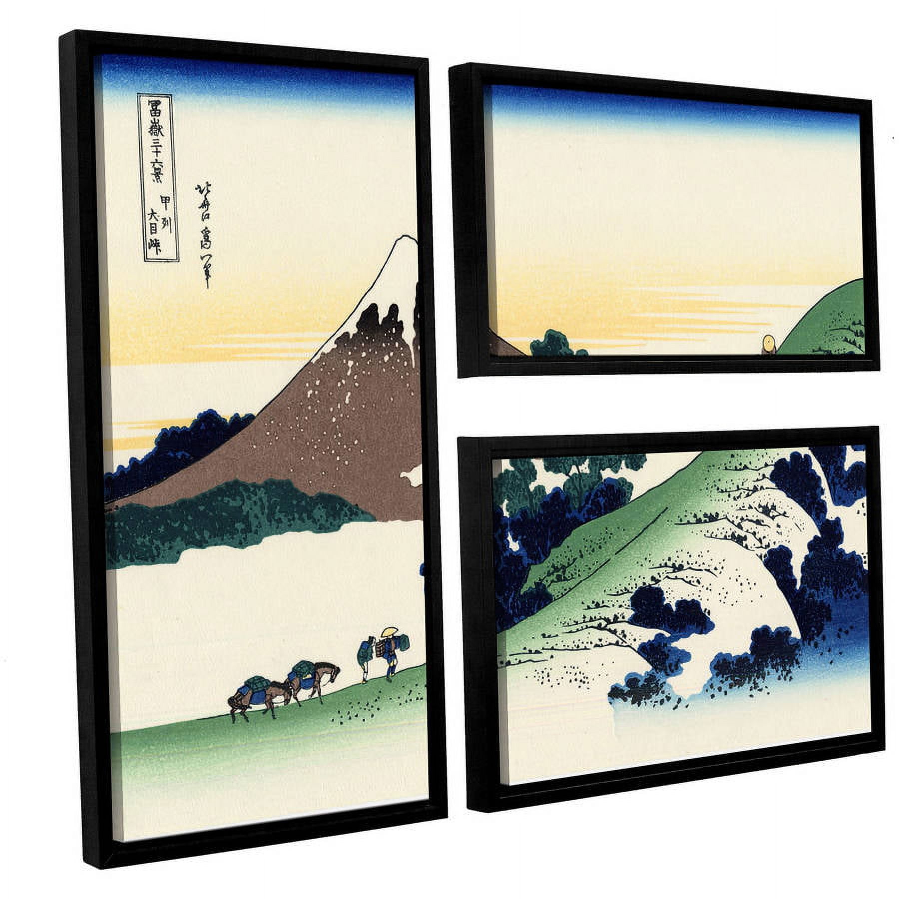 ArtWall Katsushika Hokusai "Mount Fuji in the Sunset" 3-Piece Floater Framed Canvas Flag Set