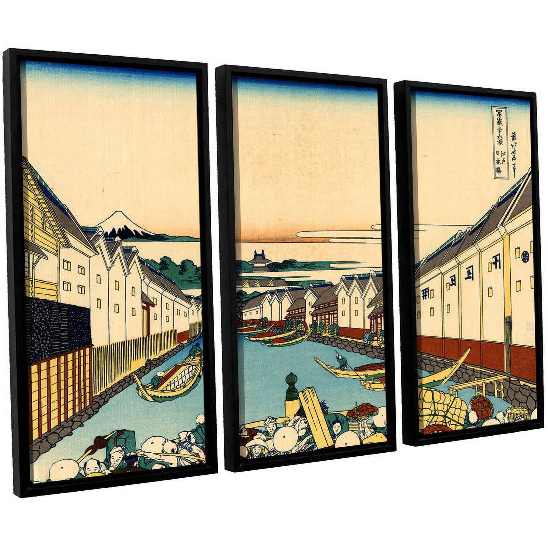 ArtWall Katsushika Hokusai "Nihonbashi in Edo" 3-Piece Floater Framed Canvas Set