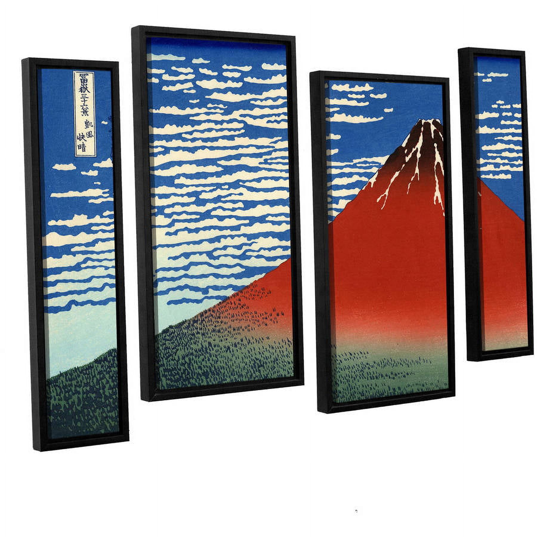 ArtWall Katsushika Hokusai "Red Fuji" 4-Piece Floater Framed Canvas Staggered Set