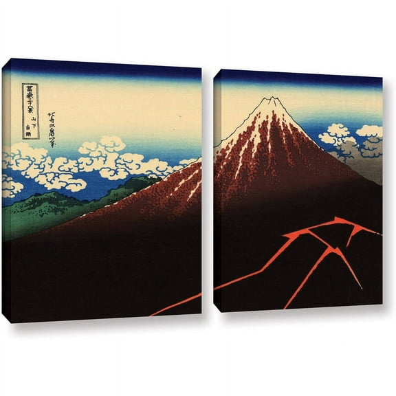 ArtWall Katsushika Hokusai "Shower Below the Summit (Sanka Hakuu)" 2-Piece Gallery-Wrapped Canvas Set