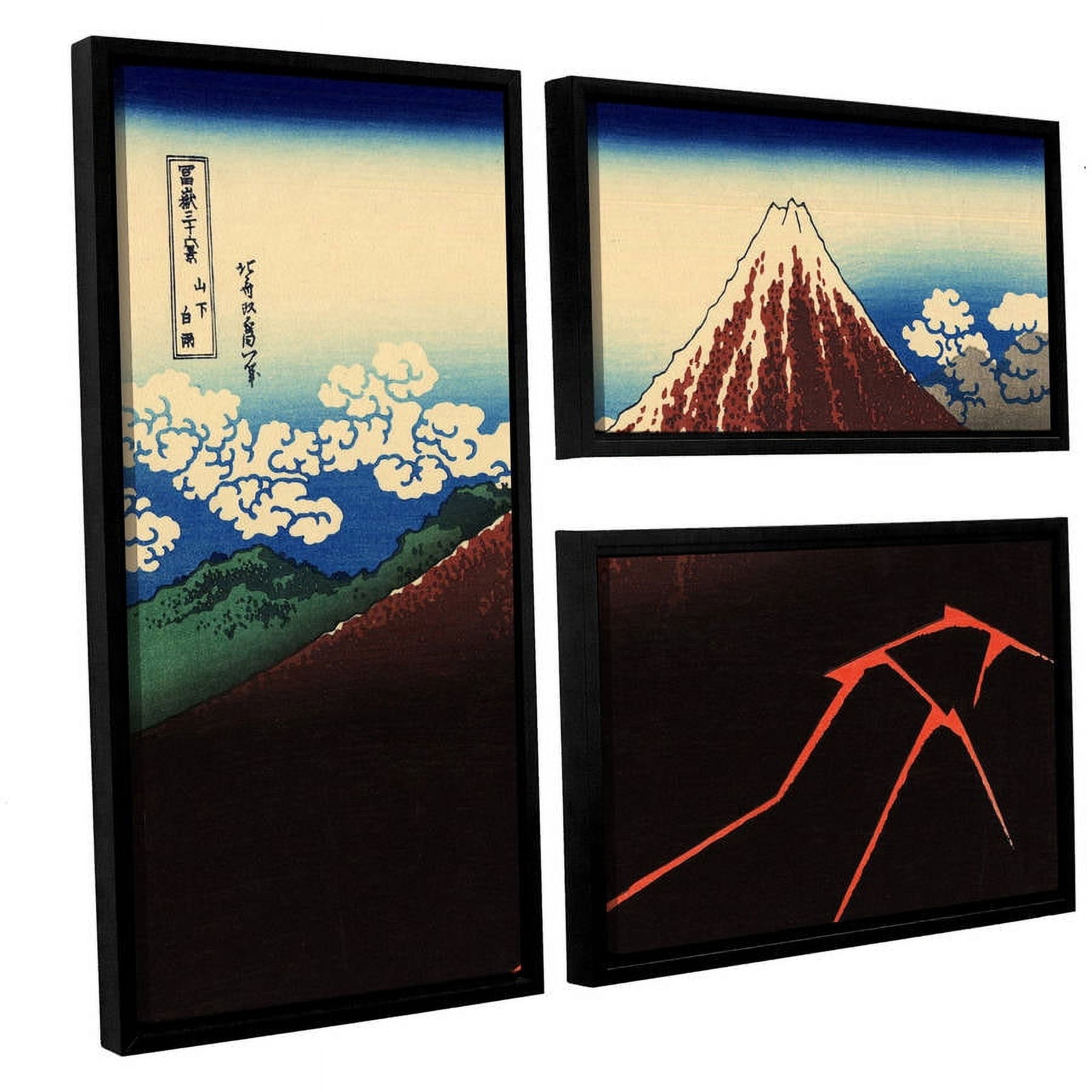 ArtWall Katsushika Hokusai "Shower Below the Summit (Sanka Hakuu)" 3-Piece Floater Framed Canvas Flag Set