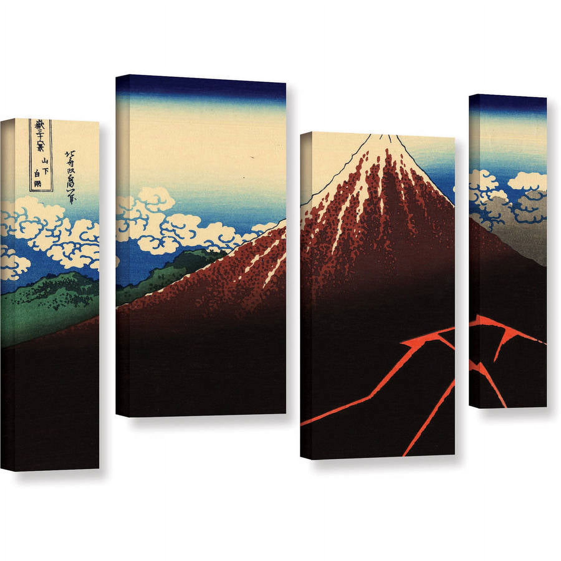 ArtWall Katsushika Hokusai "Shower Below the Summit (Sanka Hakuu)" 4-Piece Gallery-Wrapped Canvas Staggered Set