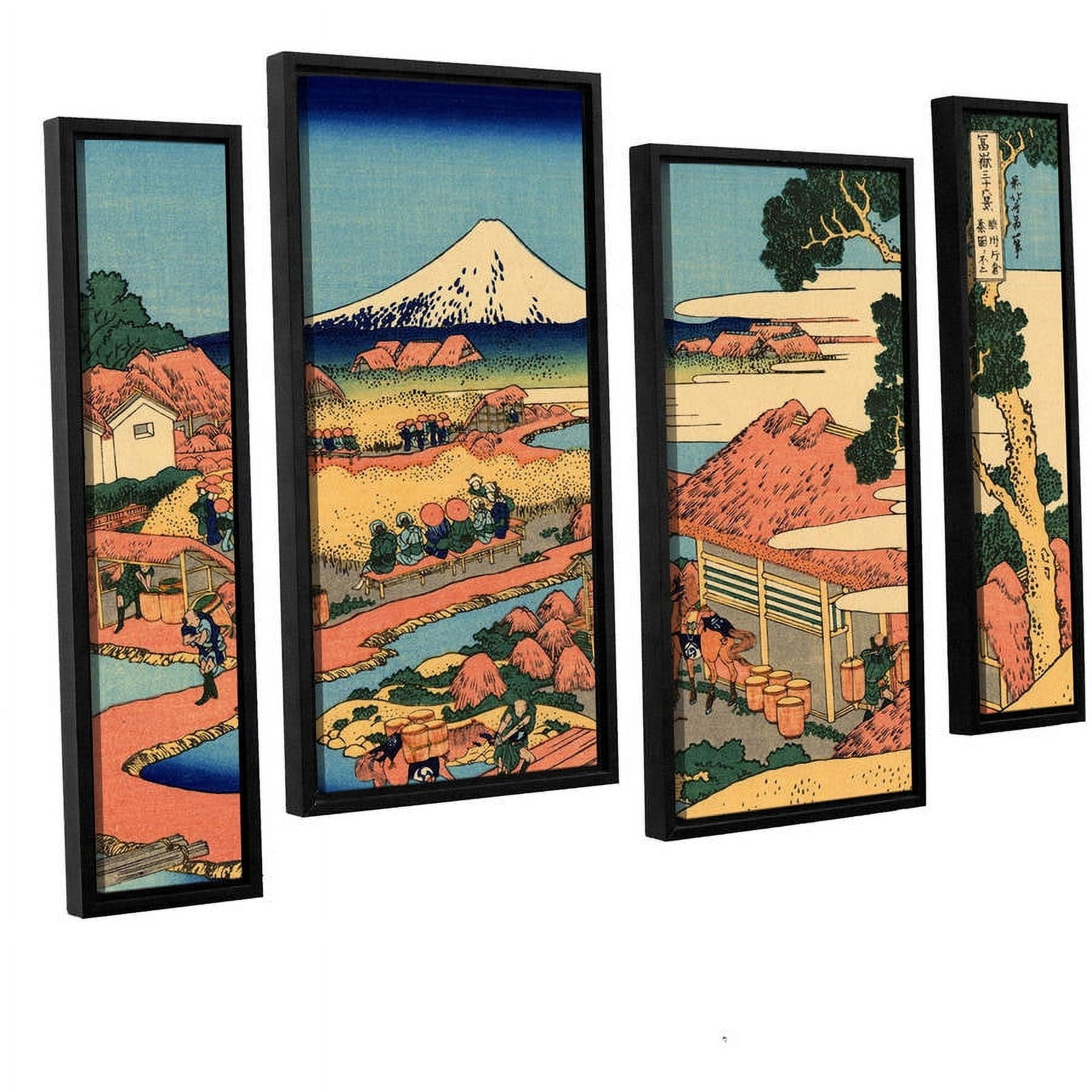 ArtWall Katsushika Hokusai "Tea Plantation in Suruga Province" 4-Piece Floater Framed Canvas Staggered Set