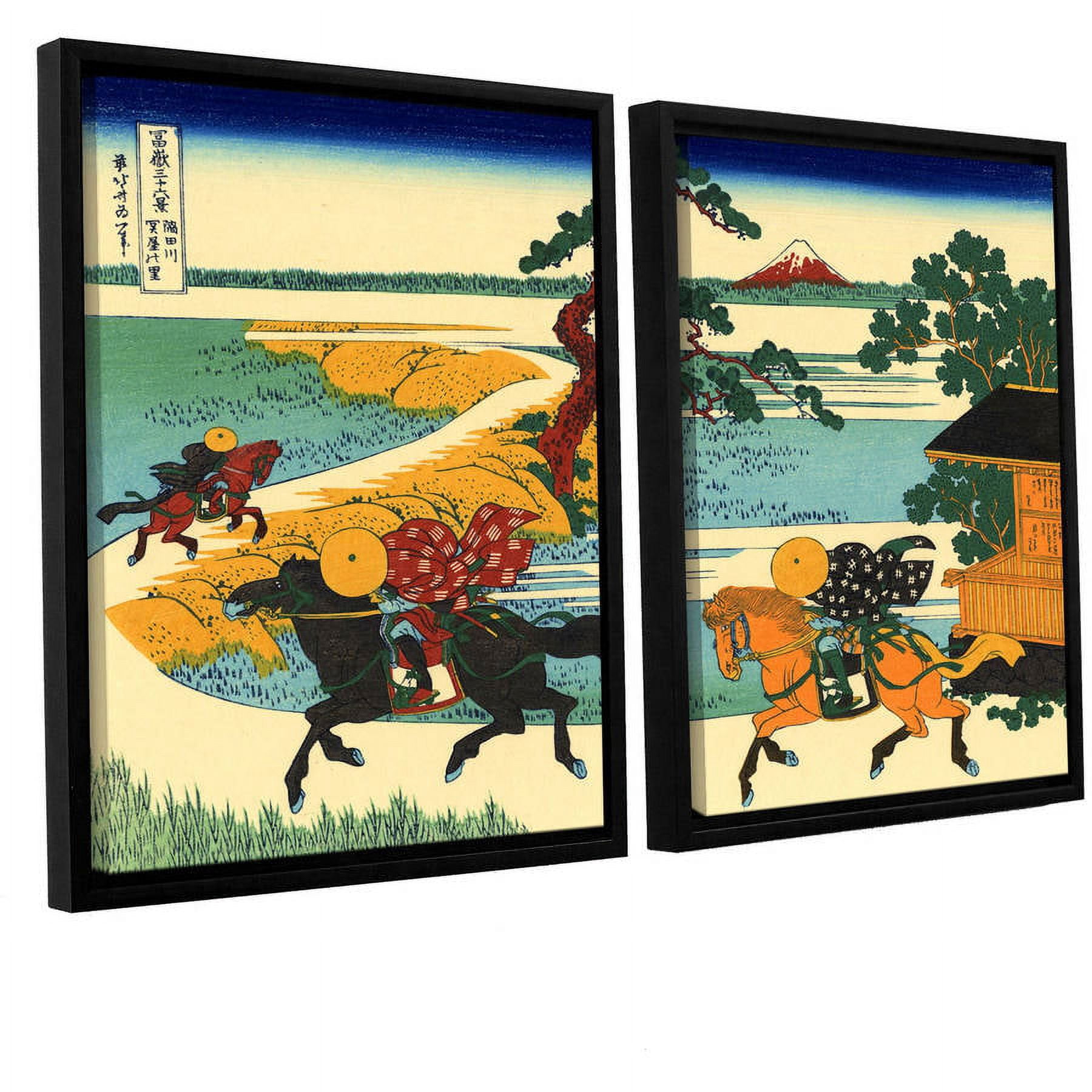 ArtWall Katsushika Hokusai "The Fields of Sekiya By the Sumida River" 2-Piece Floater Framed Canvas Set
