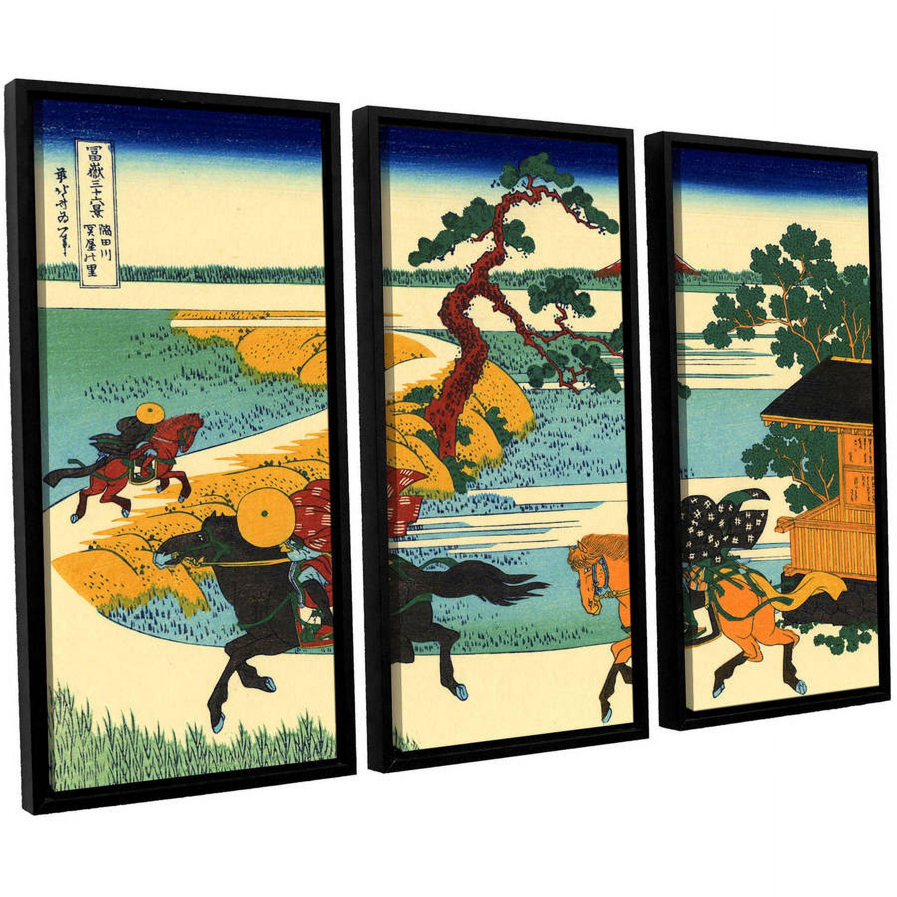 ArtWall Katsushika Hokusai "The Fields of Sekiya By the Sumida River" 3-Piece Floater Framed Canvas Set