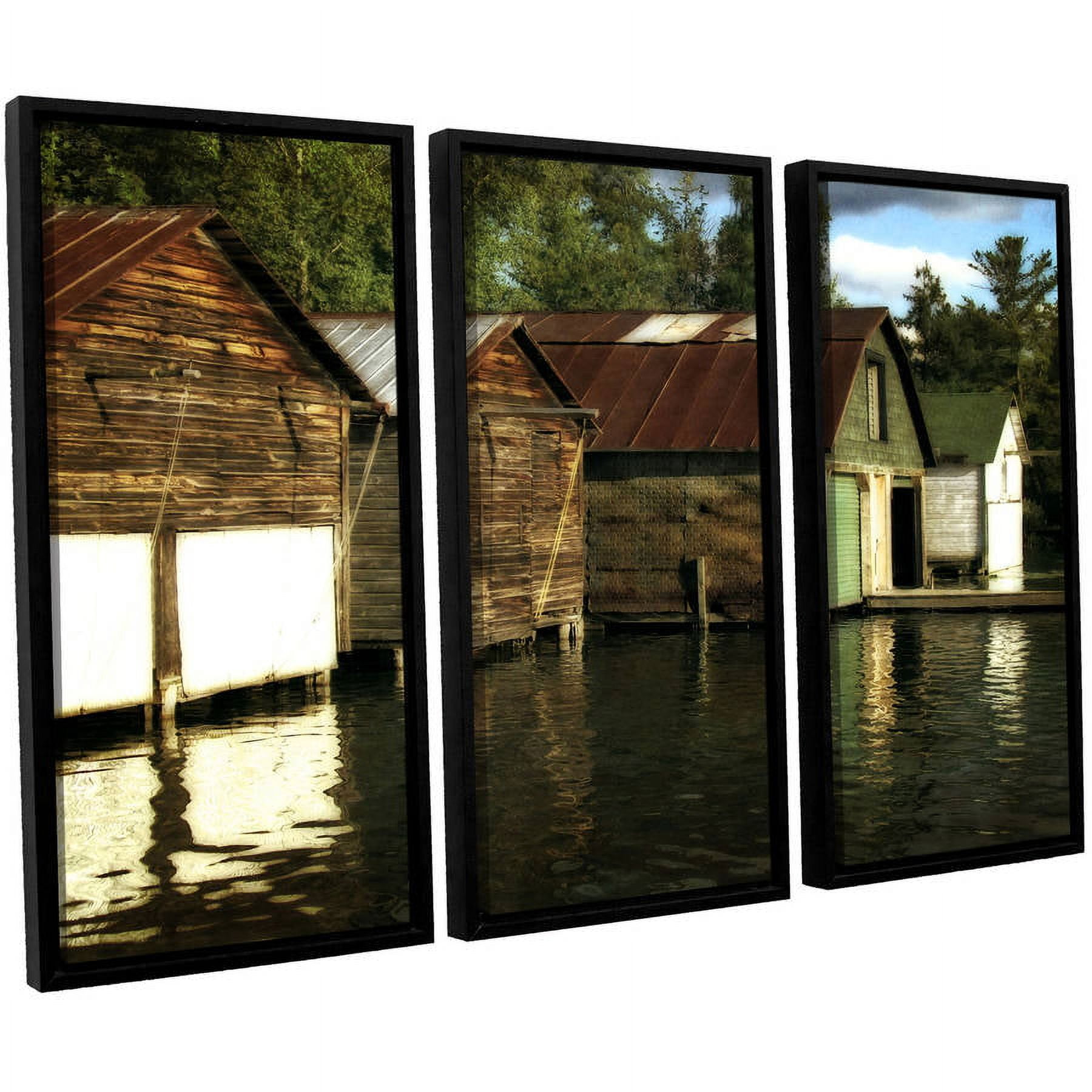 ArtWall Kevin Calkins "Boathouses on the River" 3-Piece Floater Framed Canvas Set