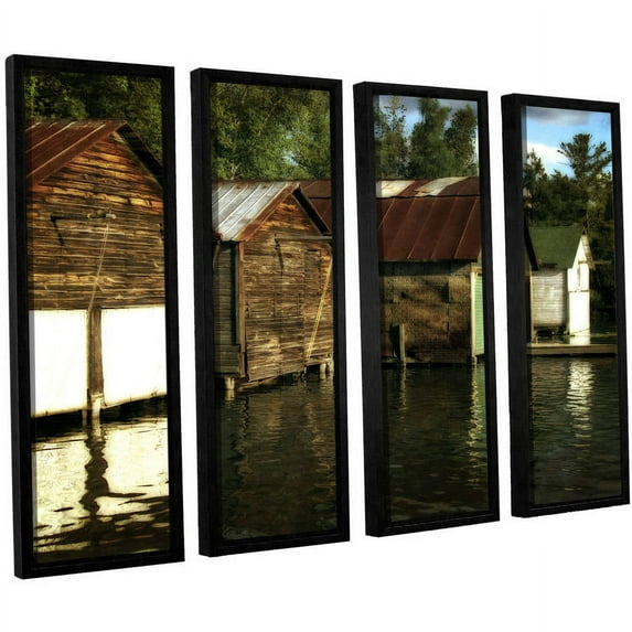 ArtWall Kevin Calkins "Boathouses on the River" 4-Piece Floater Framed Canvas Set
