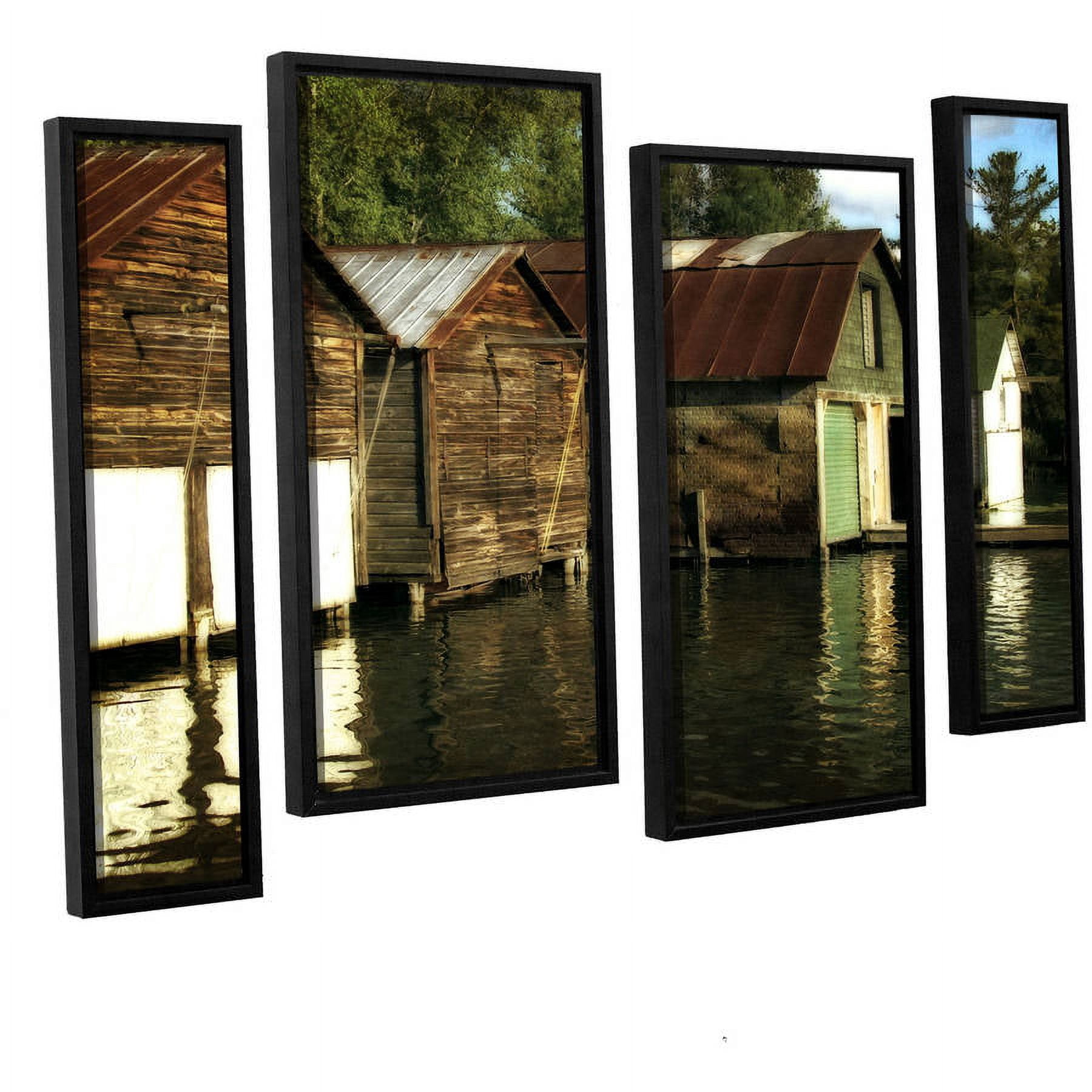 ArtWall Kevin Calkins "Boathouses on the River" 4-Piece Floater Framed Canvas Staggered Set