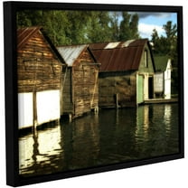 ArtWall Kevin Calkins "Boathouses on the River" Gallery-Wrapped Floater-Framed Canvas