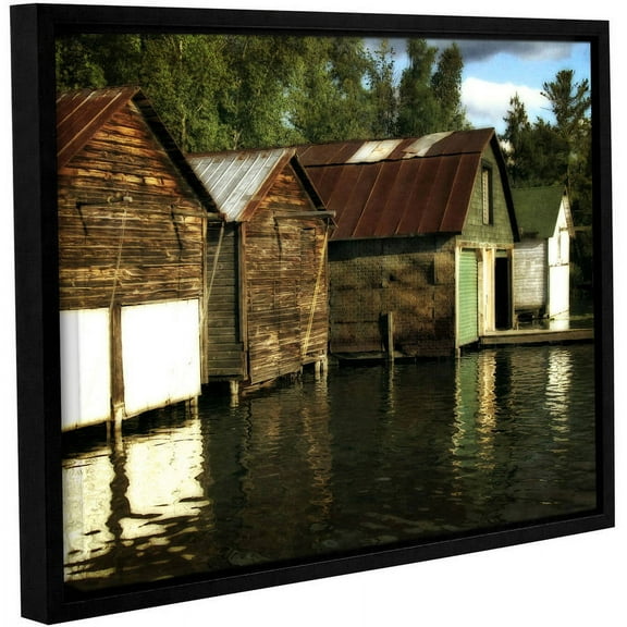 ArtWall Kevin Calkins "Boathouses on the River" Gallery-Wrapped Floater-Framed Canvas