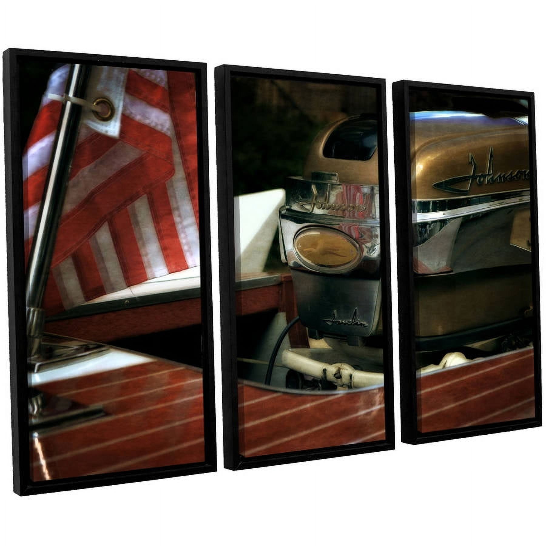 ArtWall Kevin Calkins "Chris Craft and Old Glory" 3-Piece Floater Framed Canvas Set