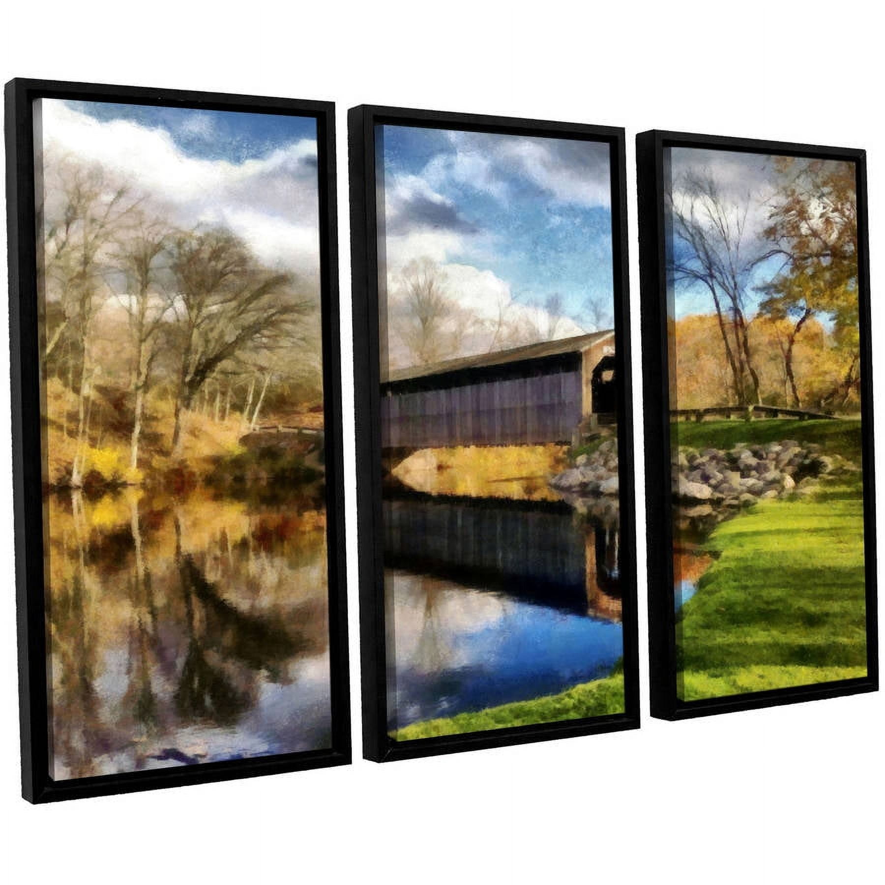ArtWall Kevin Calkins "Covered Bridge Reflections" 3-Piece Floater Framed Canvas Set