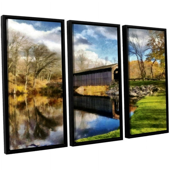 ArtWall Kevin Calkins "Covered Bridge Reflections" 3-Piece Floater Framed Canvas Set