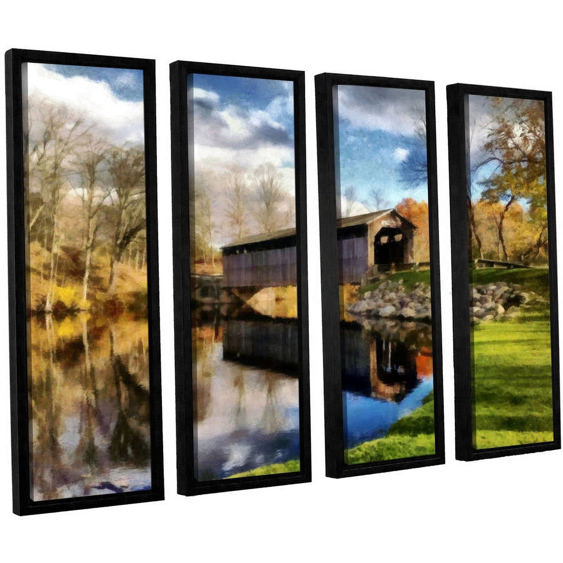 ArtWall Kevin Calkins "Covered Bridge Reflections" 4-Piece Floater Framed Canvas Set