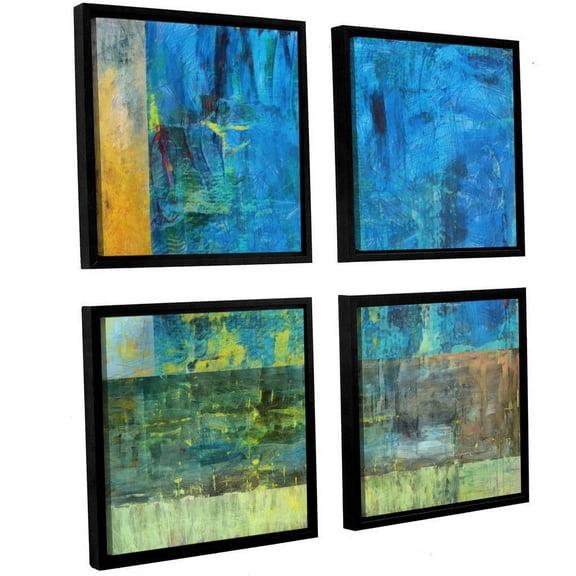 ArtWall Kevin Calkins "Essence of Blue" 4-Piece Floater Framed Canvas Square Set