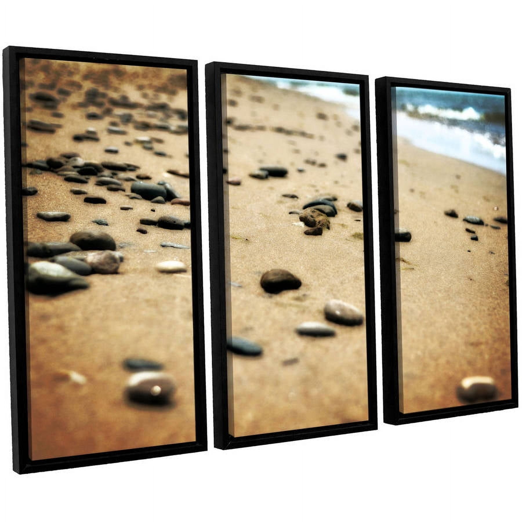 ArtWall Kevin Calkins "Pebbles and Waves" 3-Piece Floater Framed Canvas Set