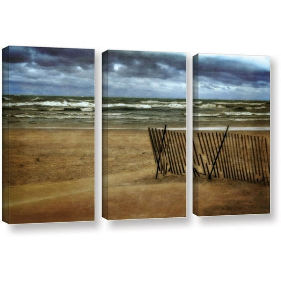 ArtWall Kevin Calkins "Snow Fence and Waves" 3-Piece Gallery-Wrapped Canvas Set