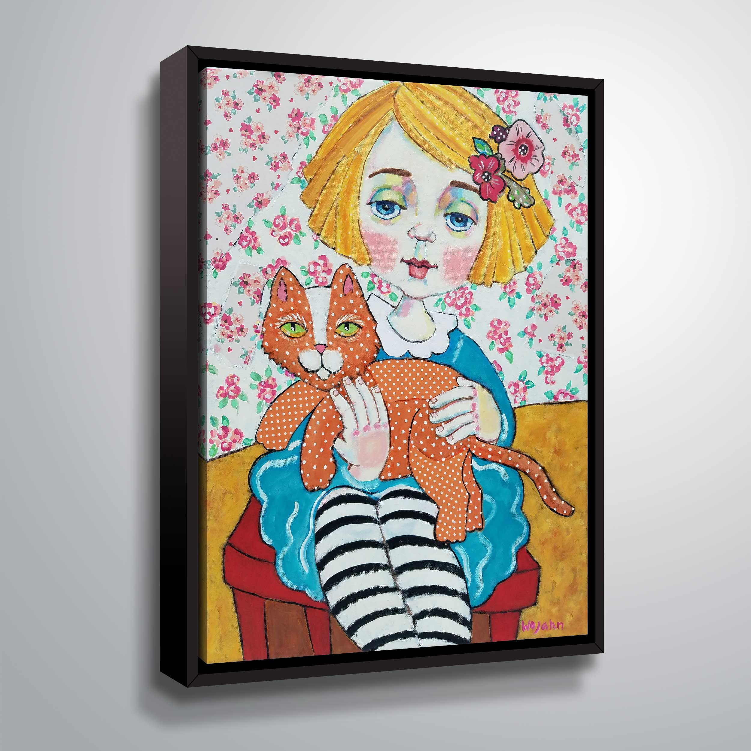 ArtWall Les Yeax Bleu et Le Chat Orange , Gallery Wrapped Floater-framed Canvas by Holly Wojahn