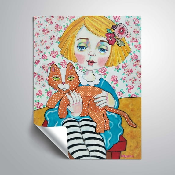 ArtWall Les Yeax Bleu et Le Chat Orange , Removable Wall Art Mural by Holly Wojahn