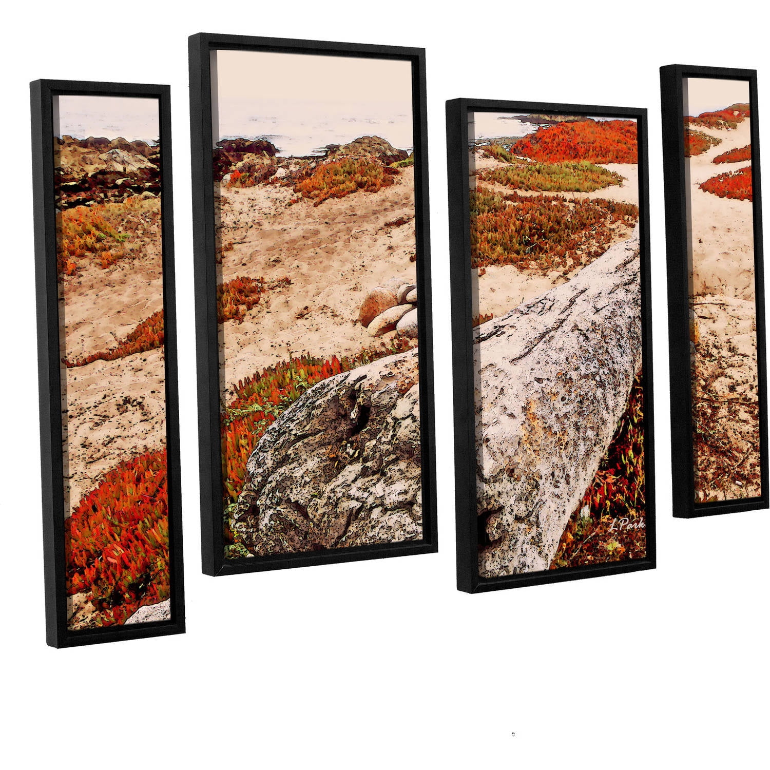 ArtWall Linda Parker "Log On Pebble Beach" 4-Piece Floater-framed Canvas Staggered Set