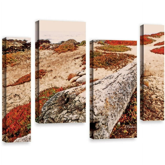 ArtWall Linda Parker "Log On Pebble Beach" 4-Piece Gallery-wrapped Canvas Staggered Set