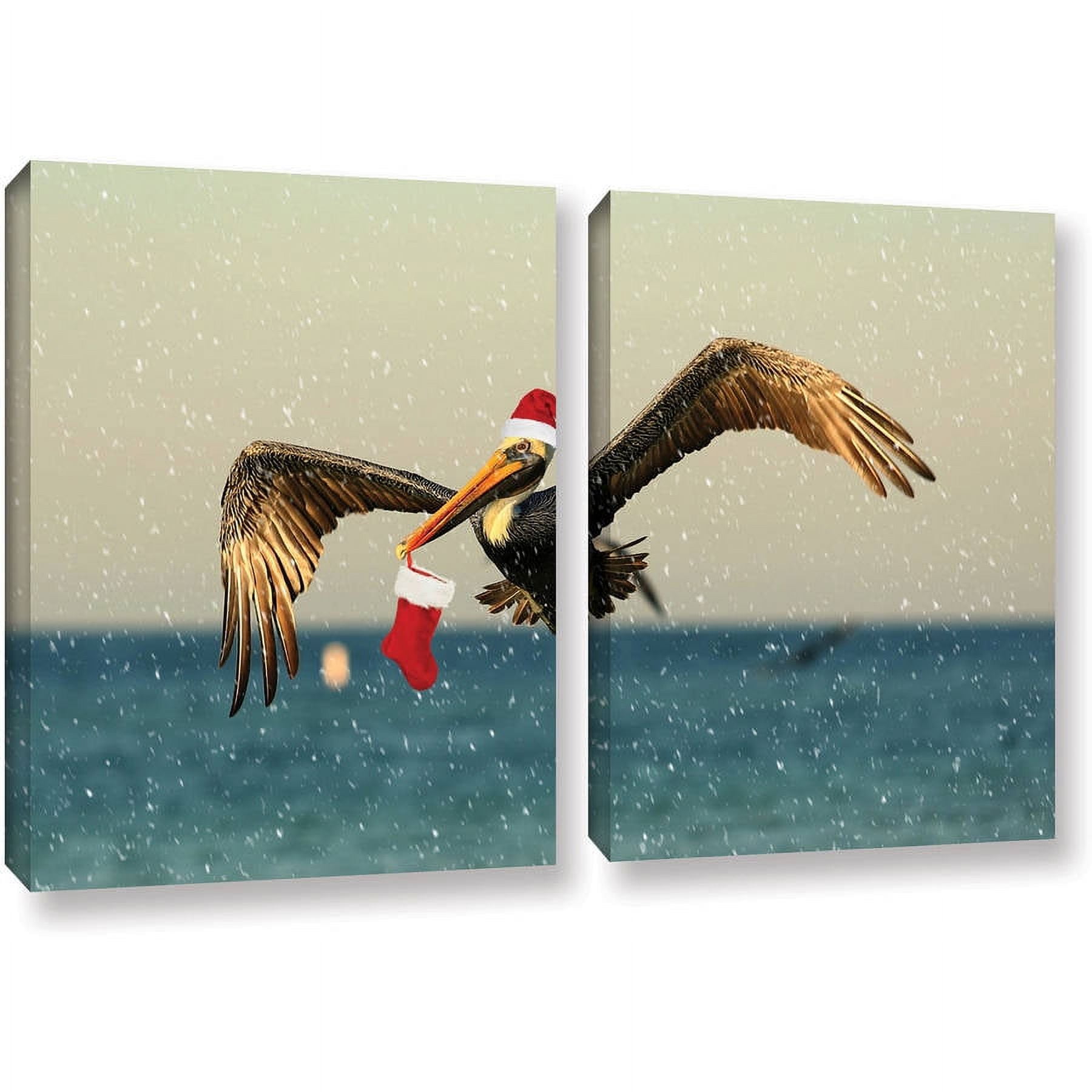 ArtWall Lindsey Janich "Christmas Pelican 1" 2-Piece Floater Framed Canvas Set