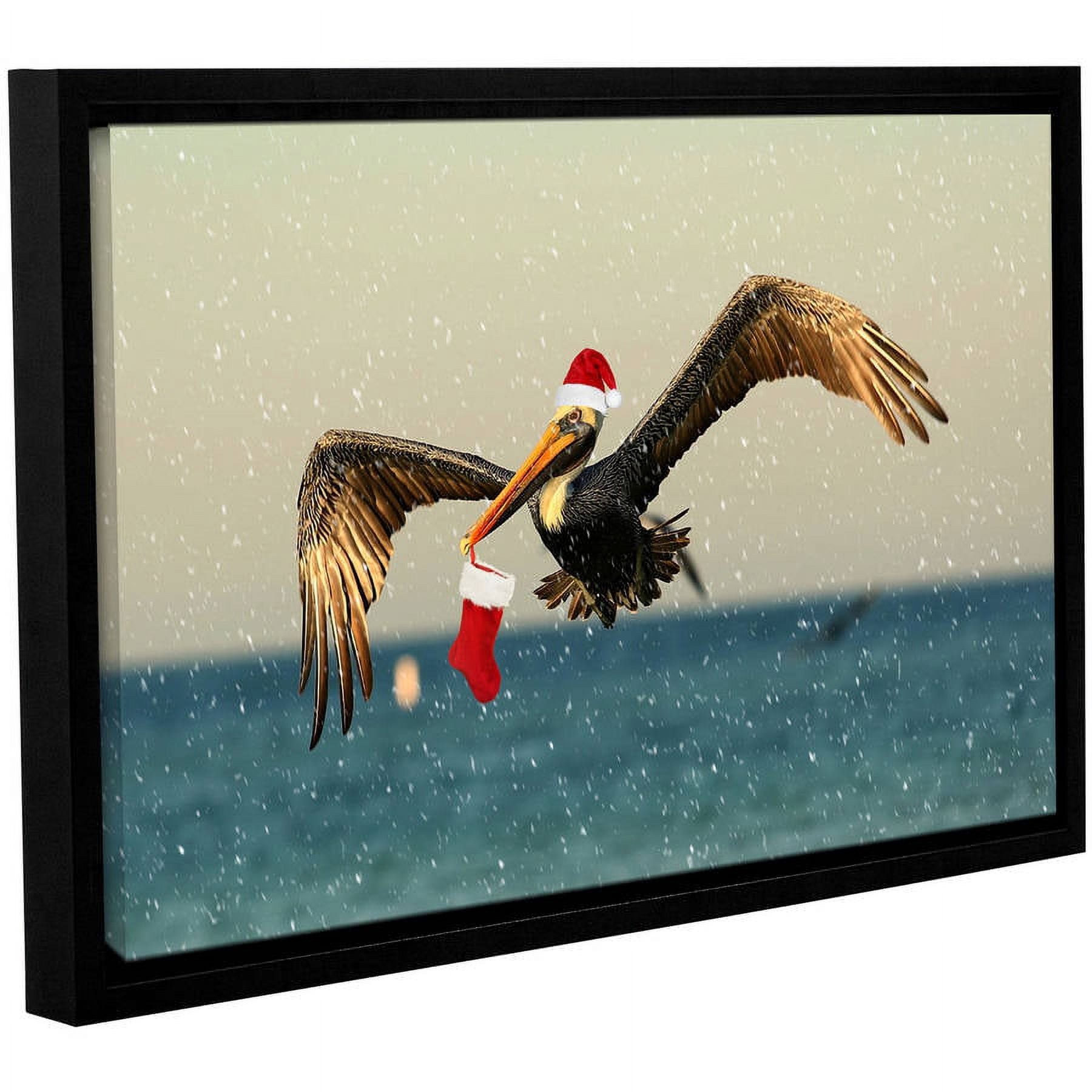 ArtWall Lindsey Janich "Christmas Pelican 1" Gallery-Wrapped Floater-Framed Canvas