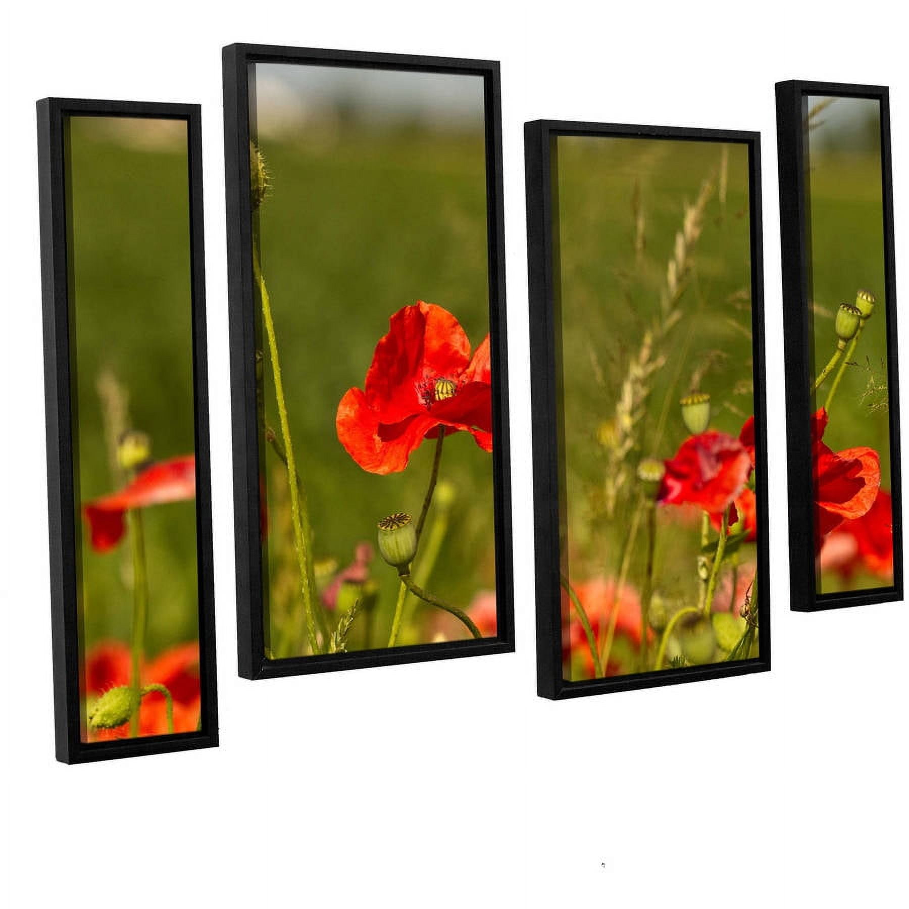 ArtWall Lindsey Janich "Red Flower 1" 4-Piece Floater Framed Canvas Staggered Set