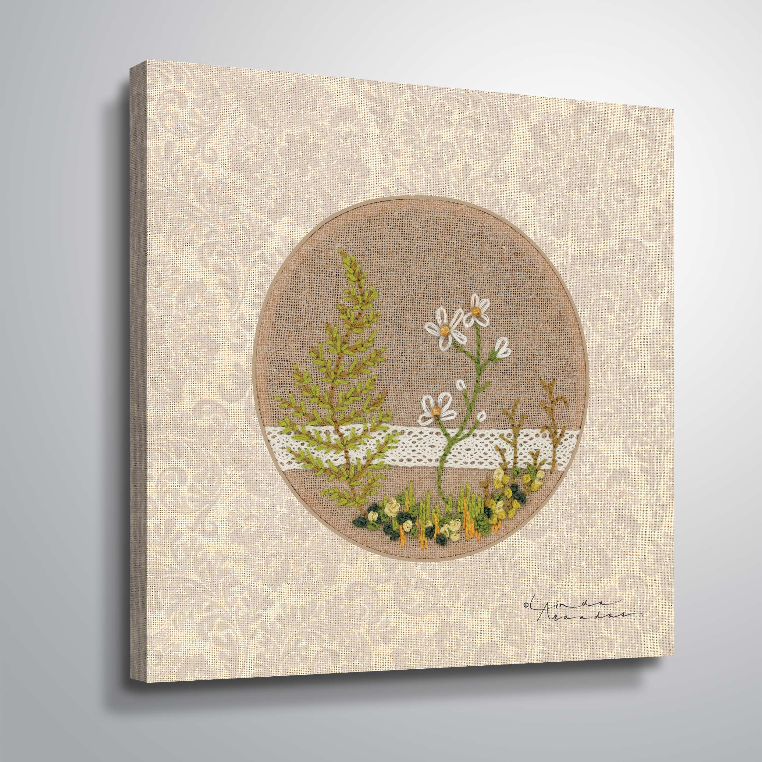 ArtWall Meet me in the woods - stitchery, Gallery Wrapped Canvas by Linda Arandas