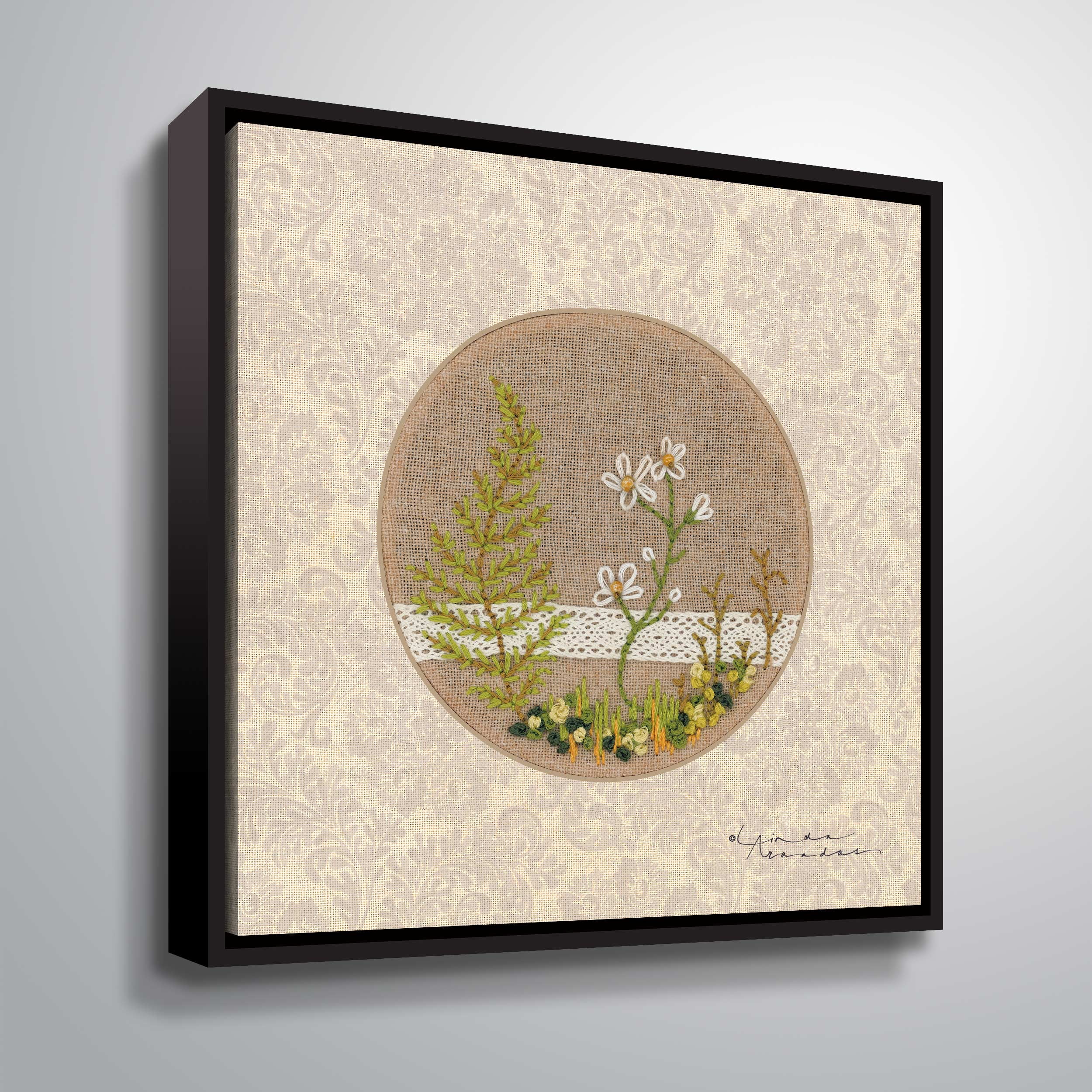 ArtWall Meet me in the woods - stitchery, Gallery Wrapped Floater-framed Canvas by Linda Arandas