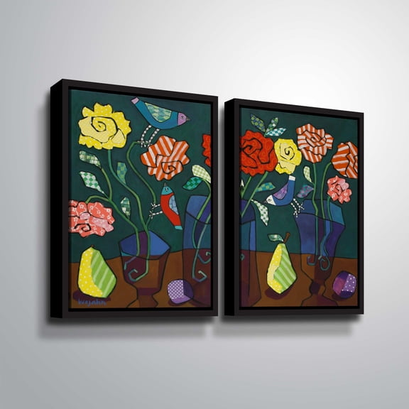ArtWall More Patterned Roses, 2 Piece Floater Framed Canvas Set by Holly Wojahn