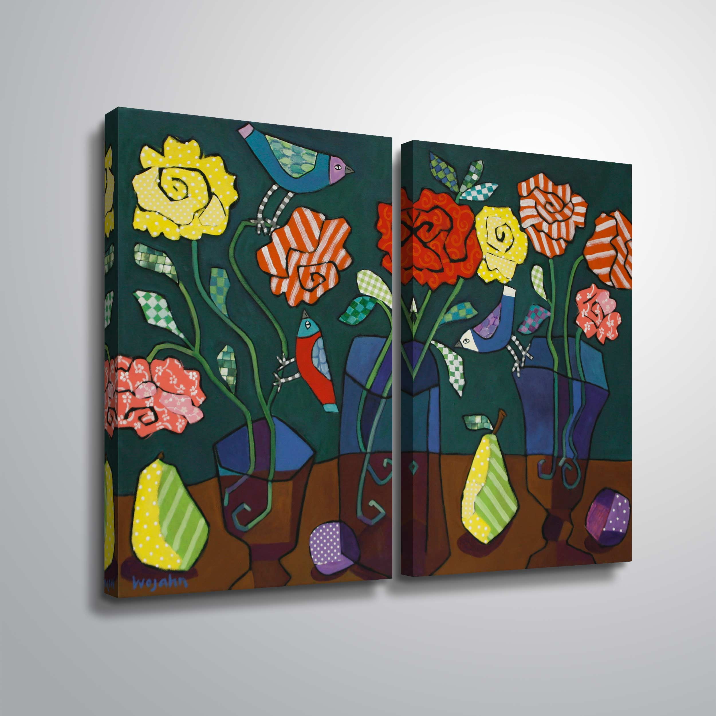 ArtWall More Patterned Roses, 2 Piece Gallery Wrapped Canvas Set by Holly Wojahn