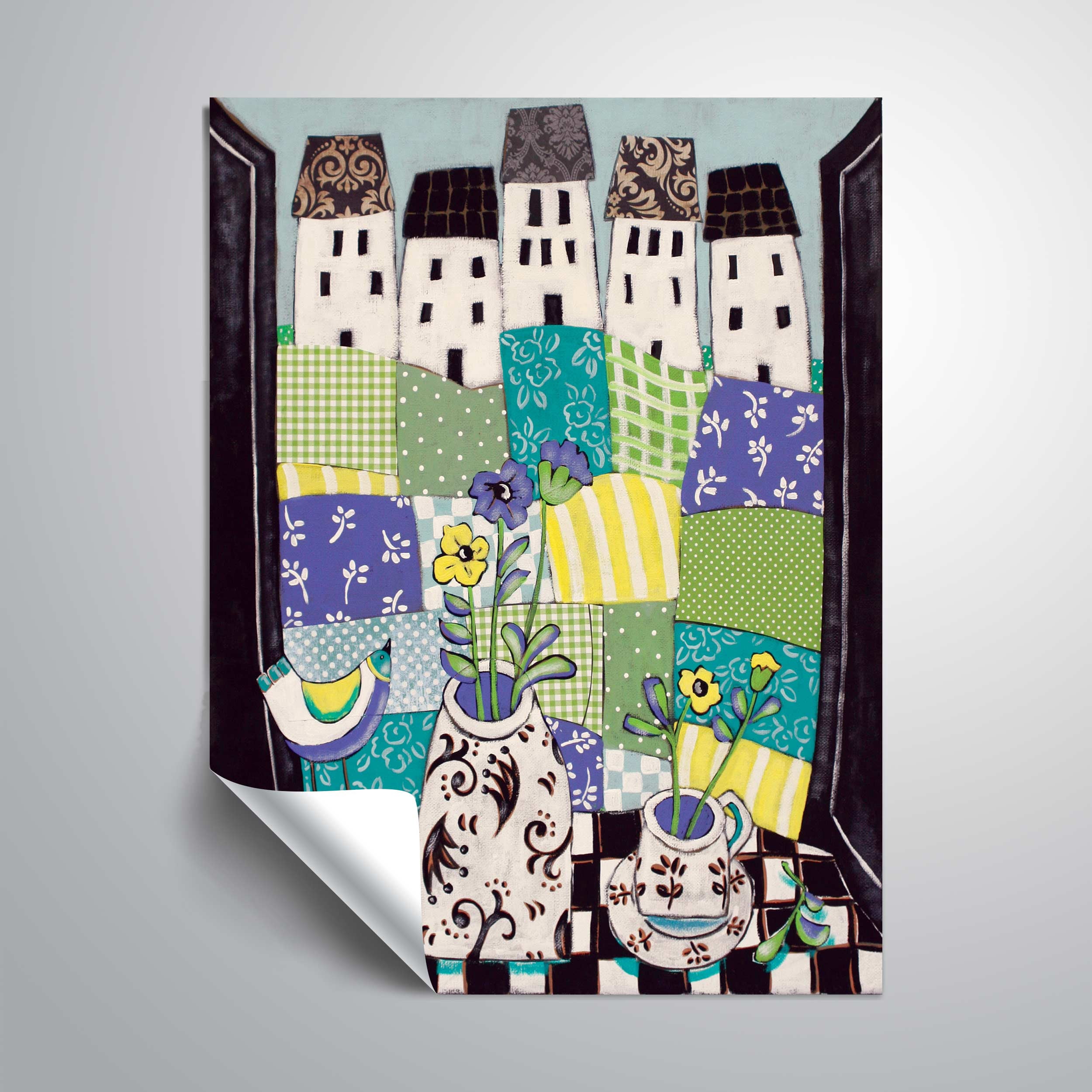 ArtWall Patchwork Landscape En Blue, Removable Wall Art Mural by Holly Wojahn