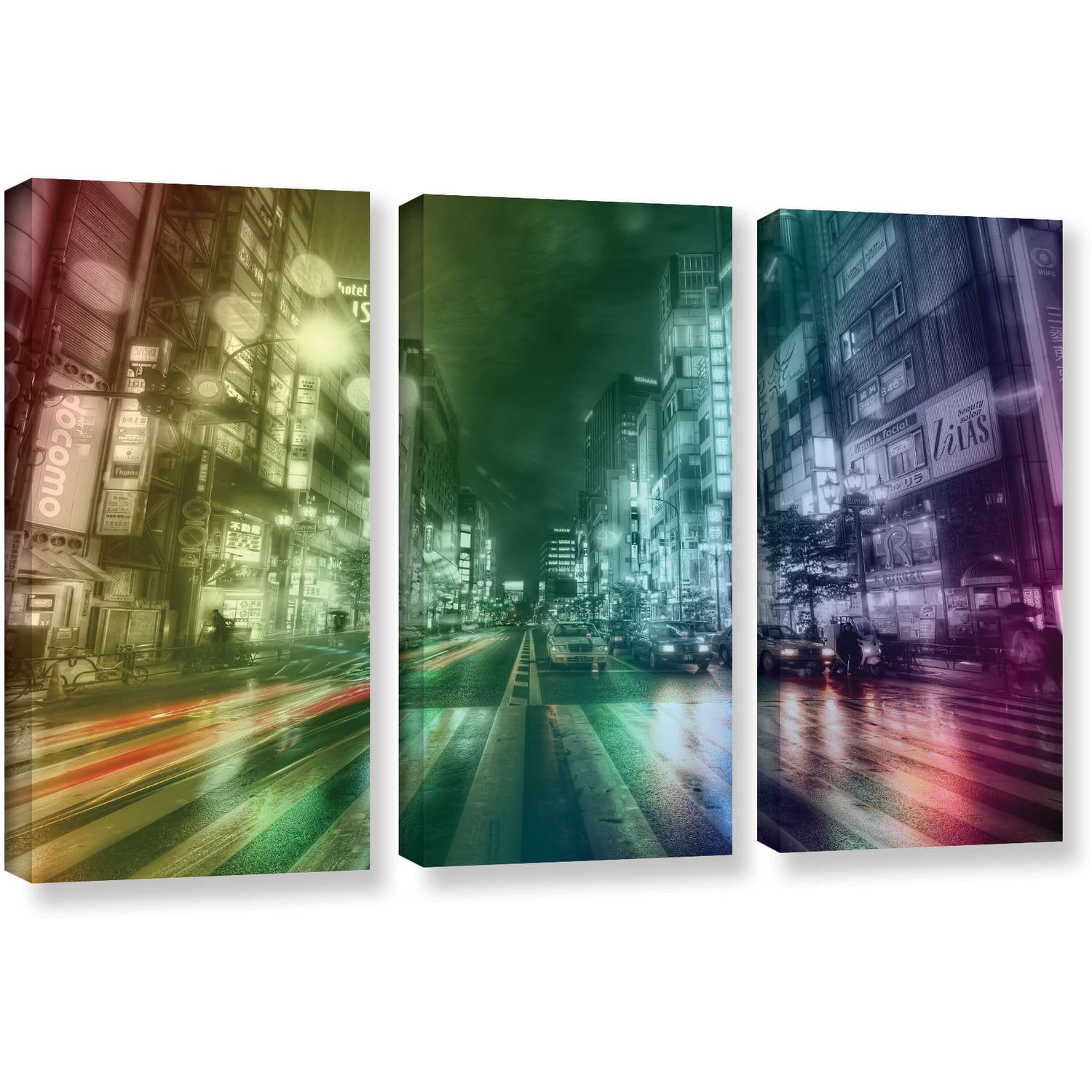 ArtWall Revolver Ocelot "Tokoyo Night II" 3 Piece Gallery-Wrapped Canvas