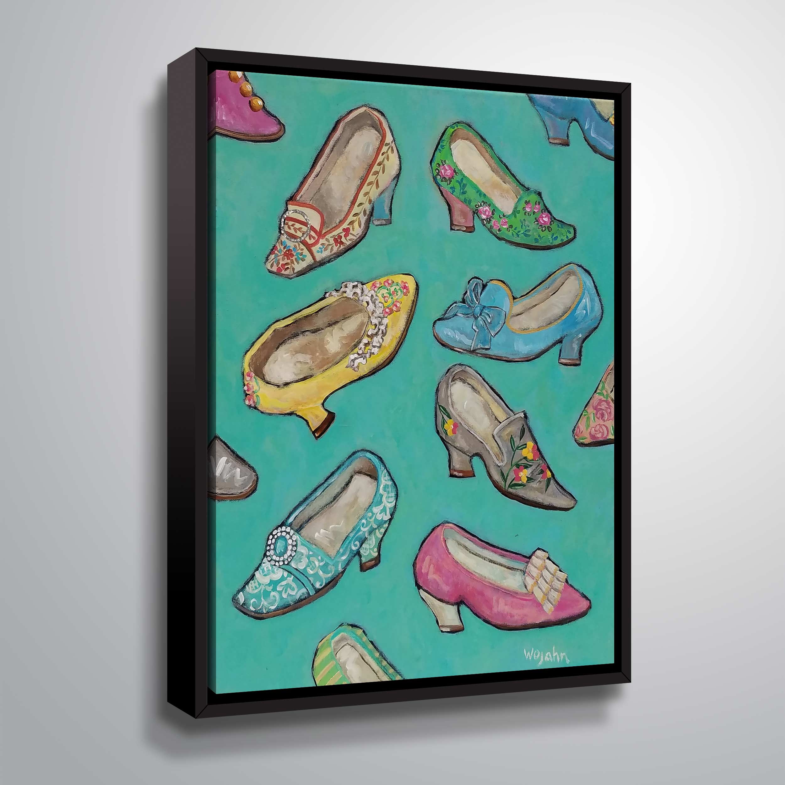 ArtWall Shoes in Queen Size, Gallery Wrapped Floater-framed Canvas by Holly Wojahn