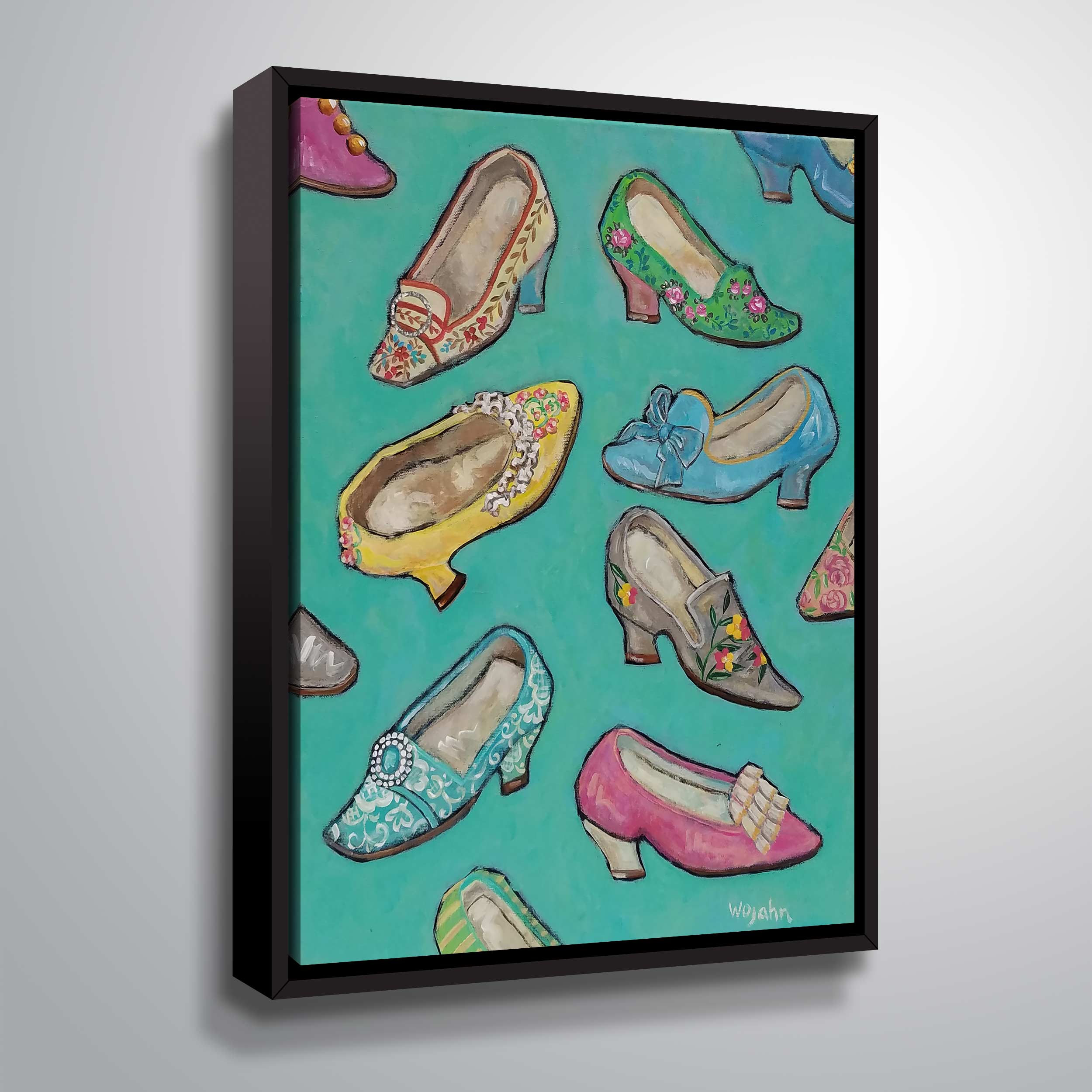 ArtWall Shoes in Queen Size, Gallery Wrapped Floater-framed Canvas by Holly Wojahn