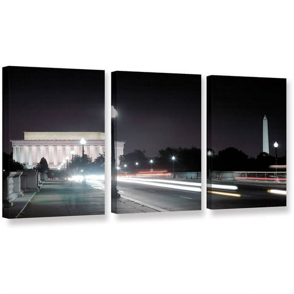 ArtWall Steve Ainsworth "Memorial Bridge at Night" 3-Piece Gallery-Wrapped Canvas Set